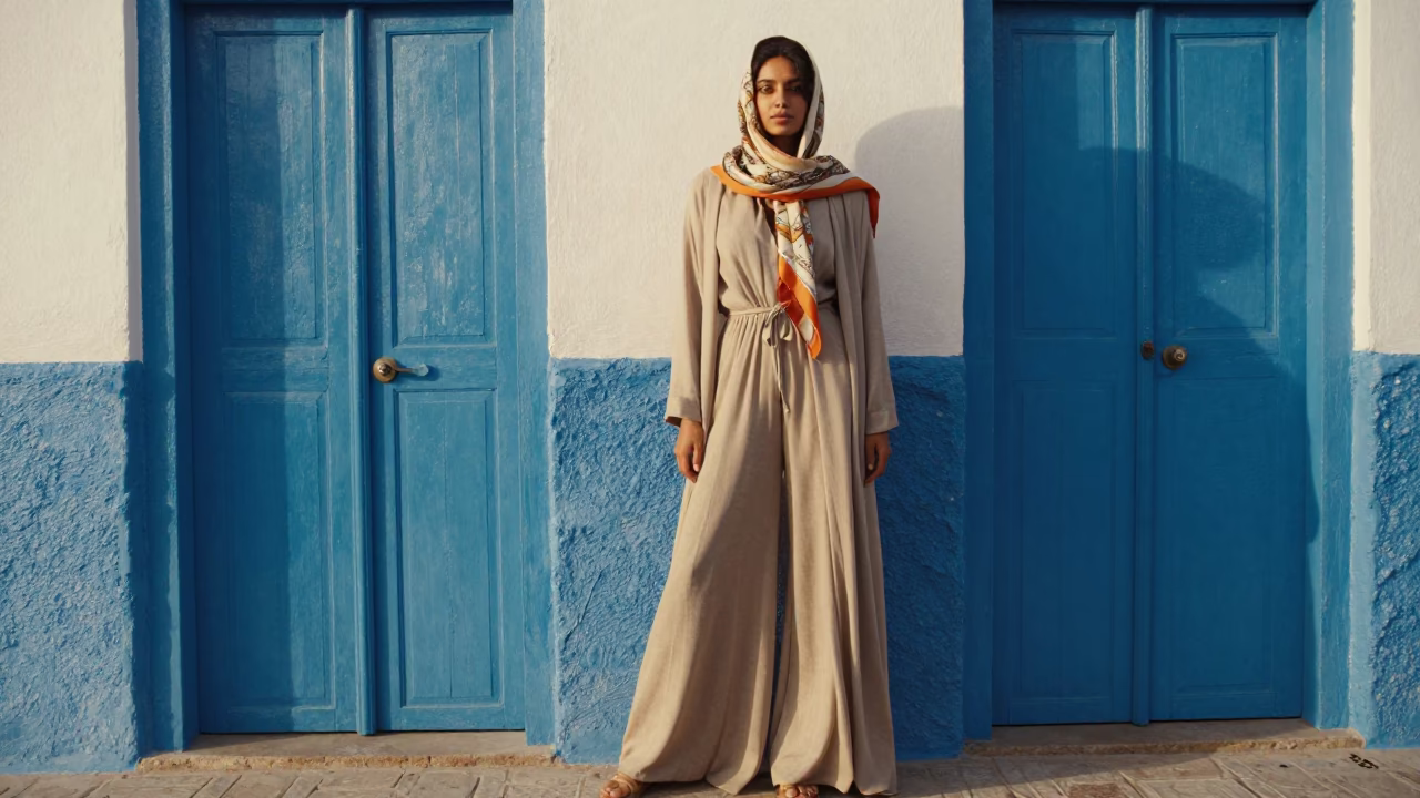 Fashion Model in Essaouira at The Late Morning Light in in Essaouira, Morocco
