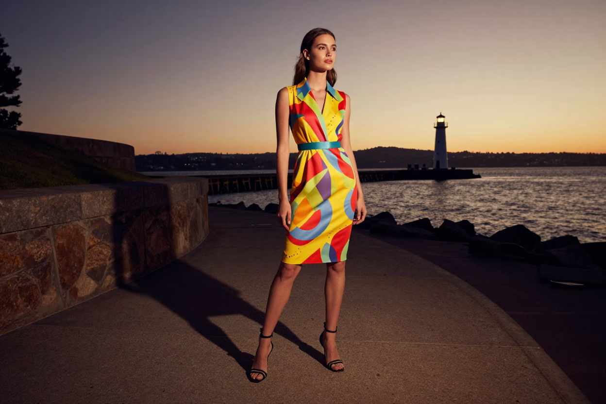 Fashion Model in Hobart at Sunset Light in in Hobart, Tasmania, Australia
