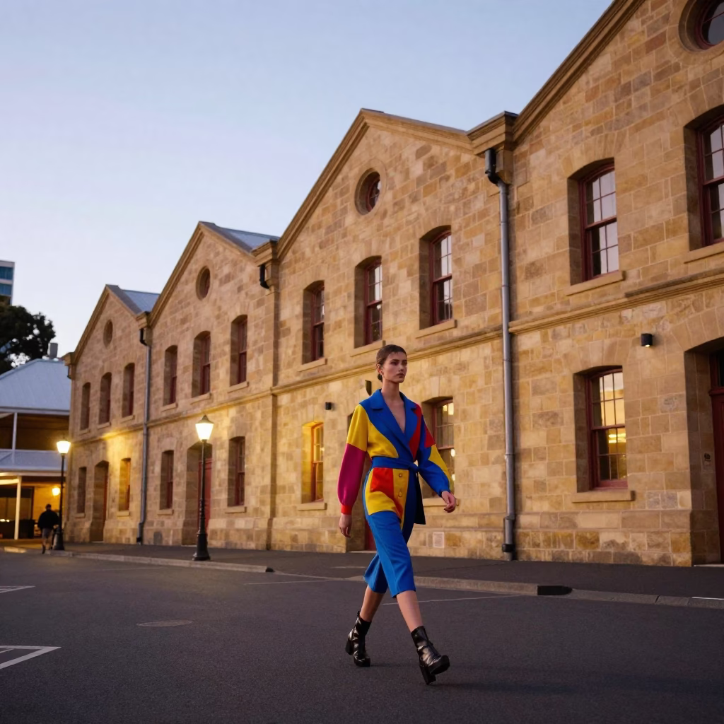 Fashion Model in Hobart at The Early Evening Light in in Hobart, Tasmania, Australia
