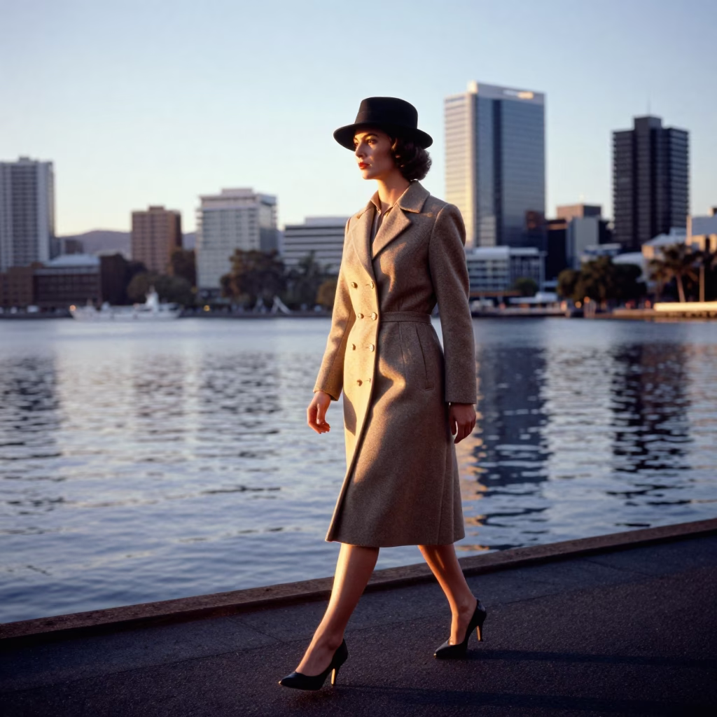Fashion Model in Hobart at The Early Morning Light in in Hobart, Tasmania, Australia