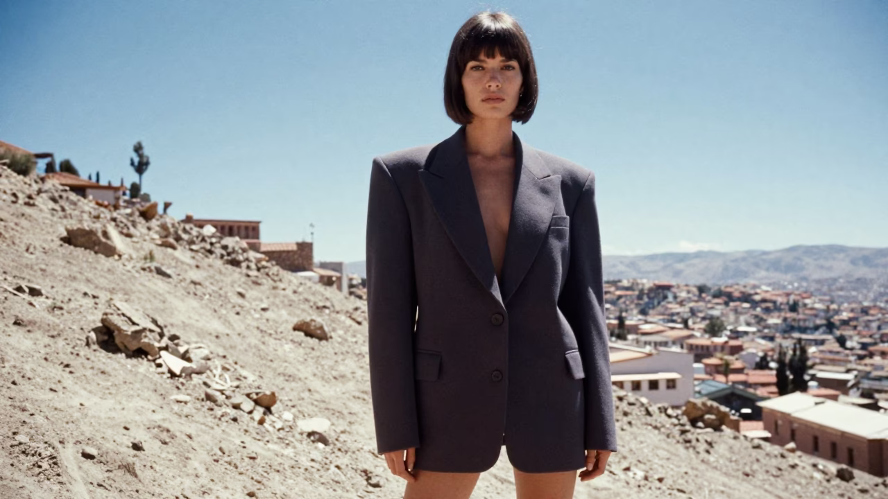 Fashion Model in La Paz at Bright Midmorning Light in in La Paz, Bolivia