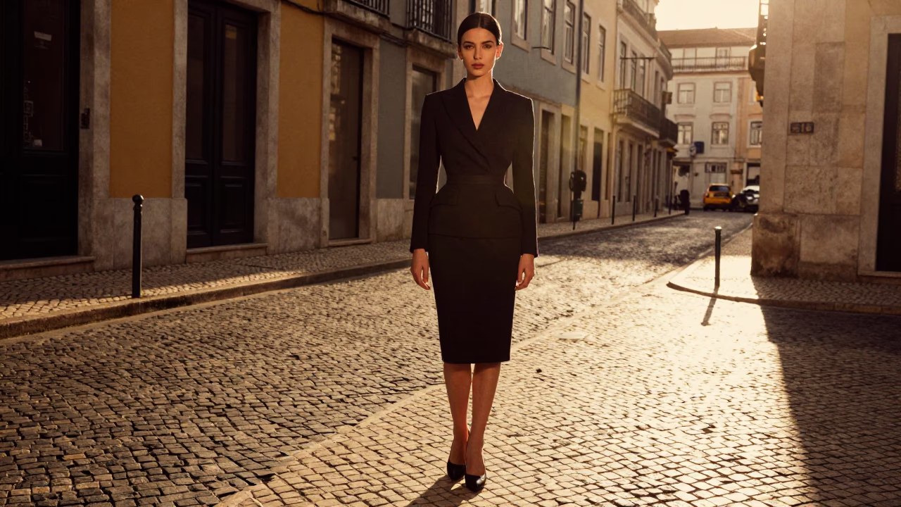 Fashion Model in Lisbon at The Late Afternoon Light in in Lisbon, Portugal