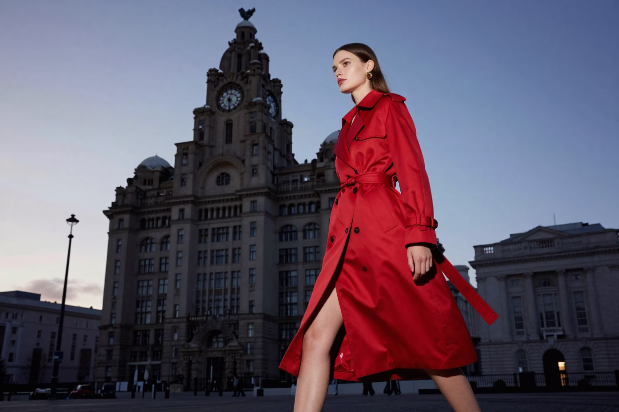 Fashion Model in Liverpool at The Early Evening Light in in Liverpool, United Kingdom