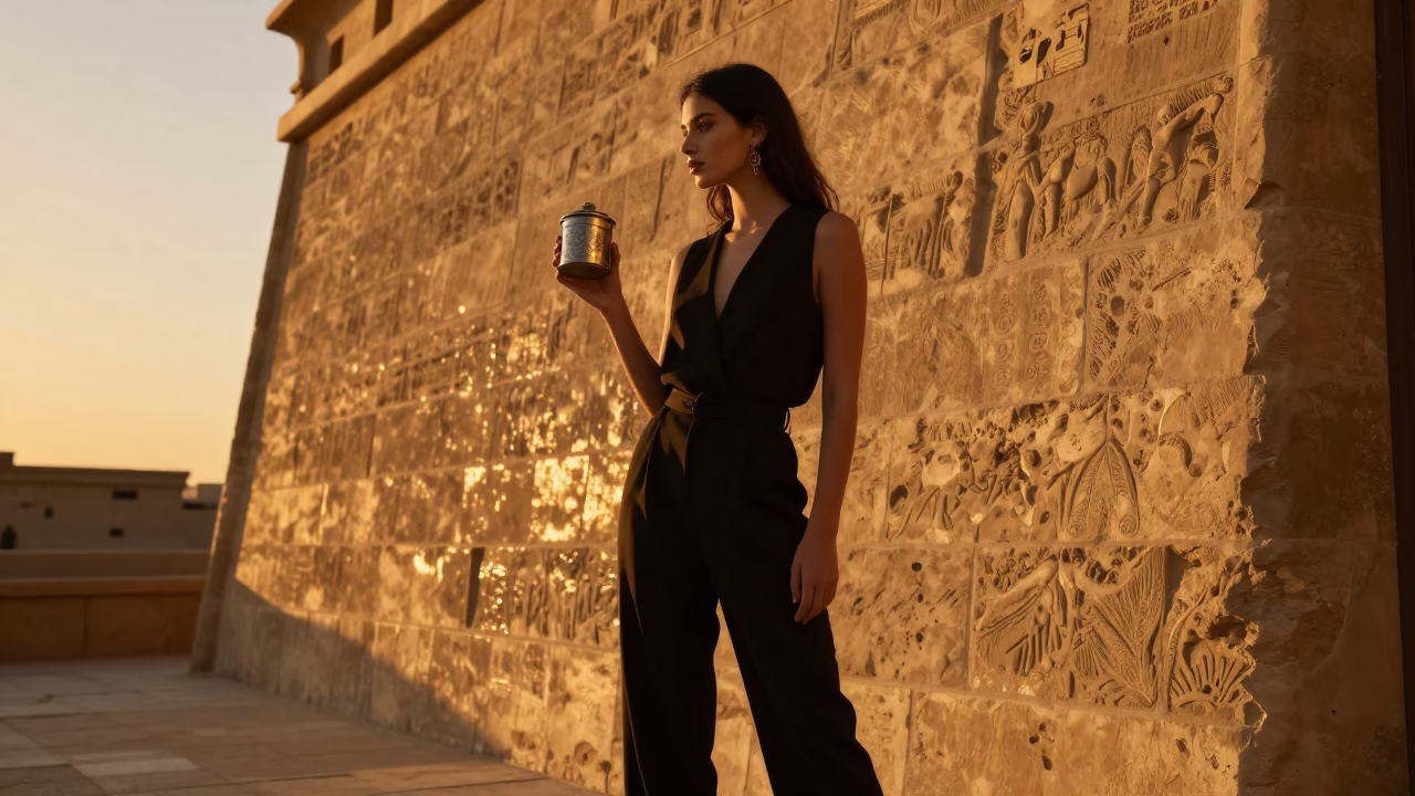 Fashion Model in Luxor at Sunset Light in in Luxor, Egypt