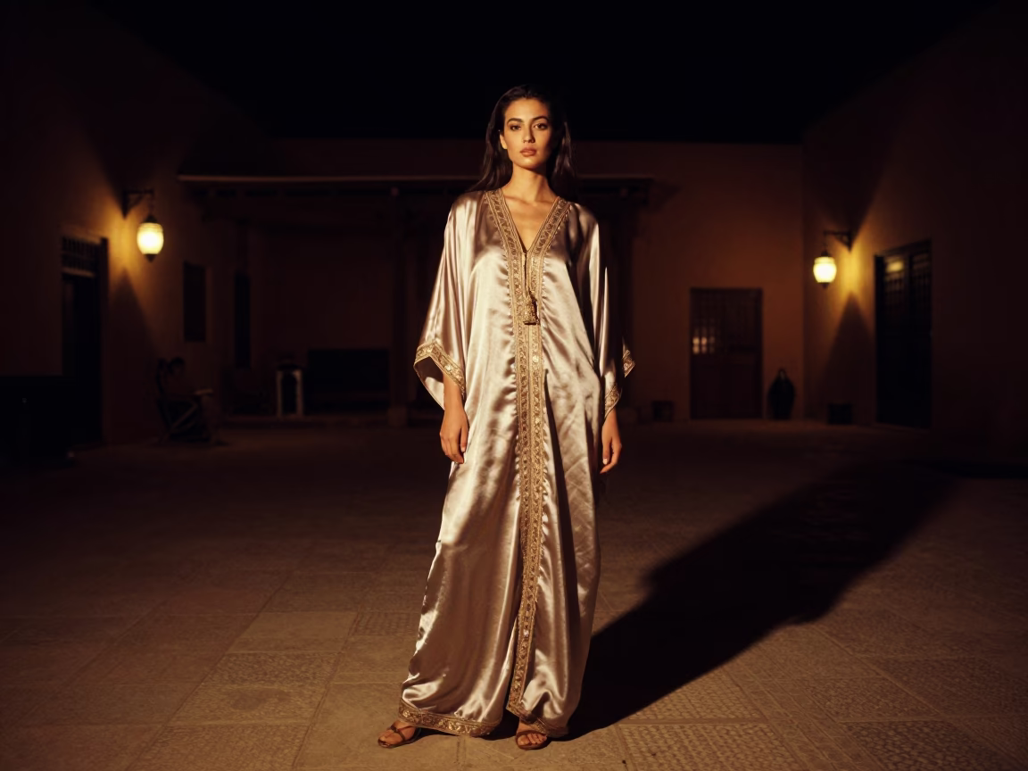 Fashion Model in Marrakech at Deep In The Night Light in in Marrakech, Morocco