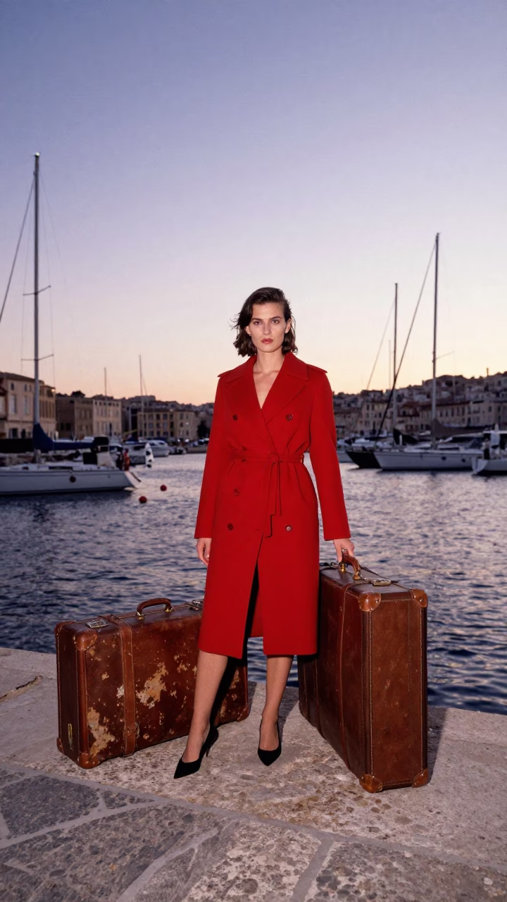 Fashion Model in Marseille at Nautical Dawn Light in in Marseille, France