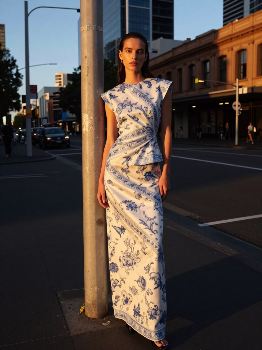 Fashion Model in Melbourne at Golden Hour in in Melbourne, Victoria, Australia