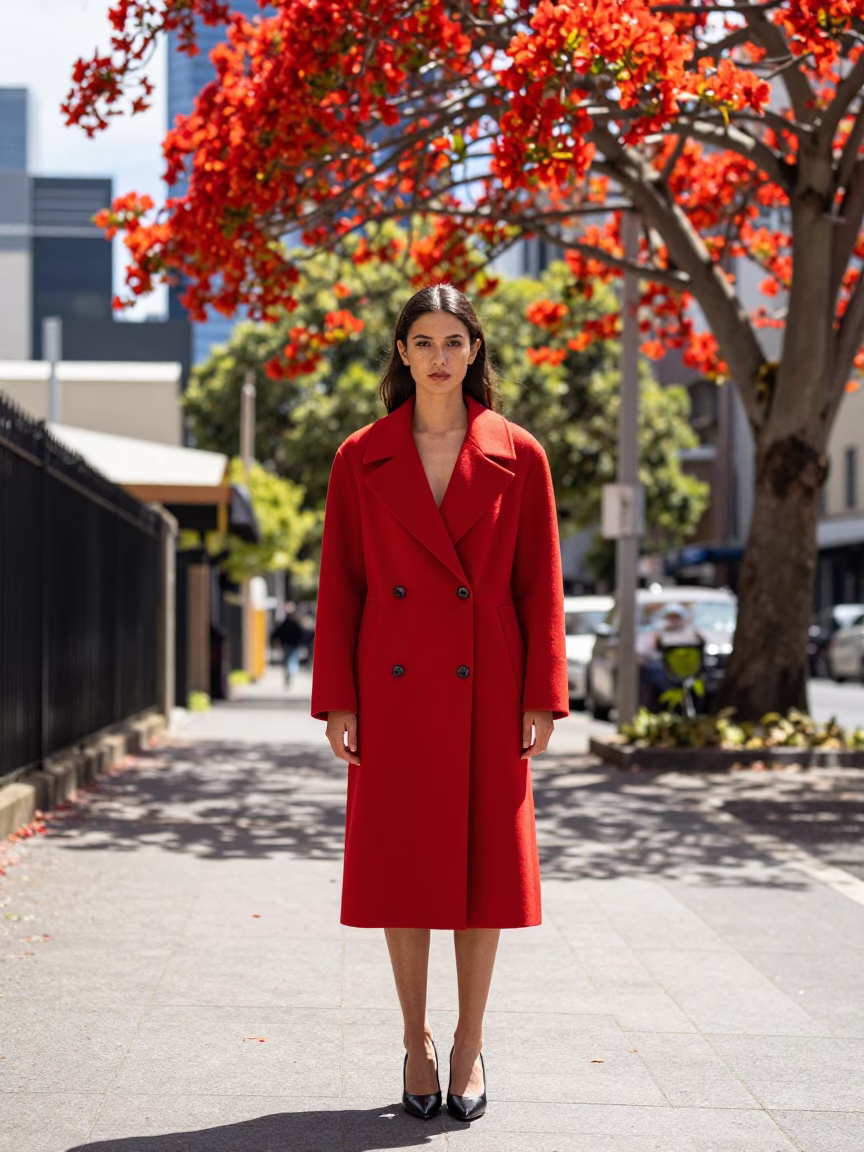 Fashion Model in Melbourne at The Flat Glare Of Noon Light in in Melbourne, Victoria, Australia