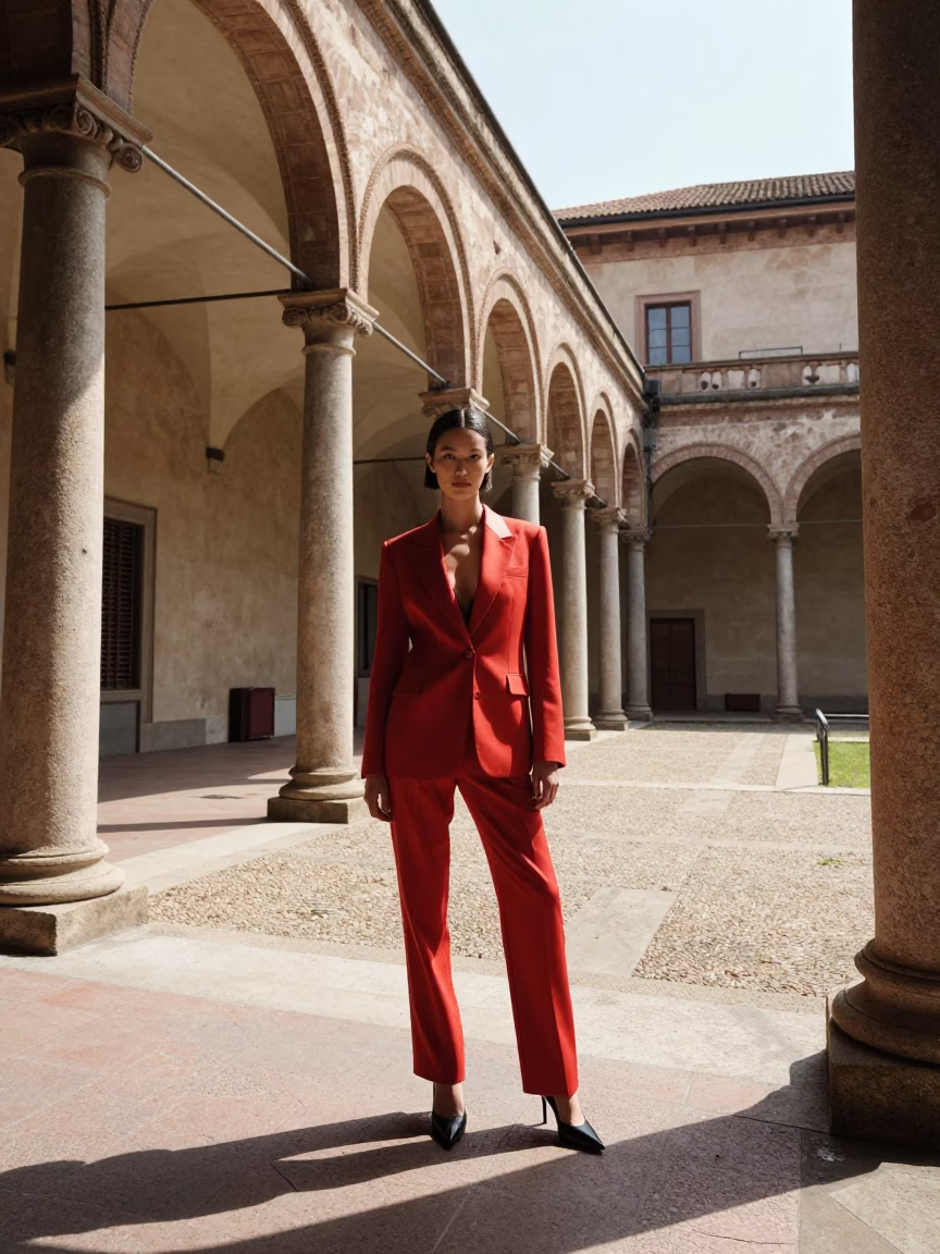 Fashion Model in Milan at Midday Light in in Milan, Italy