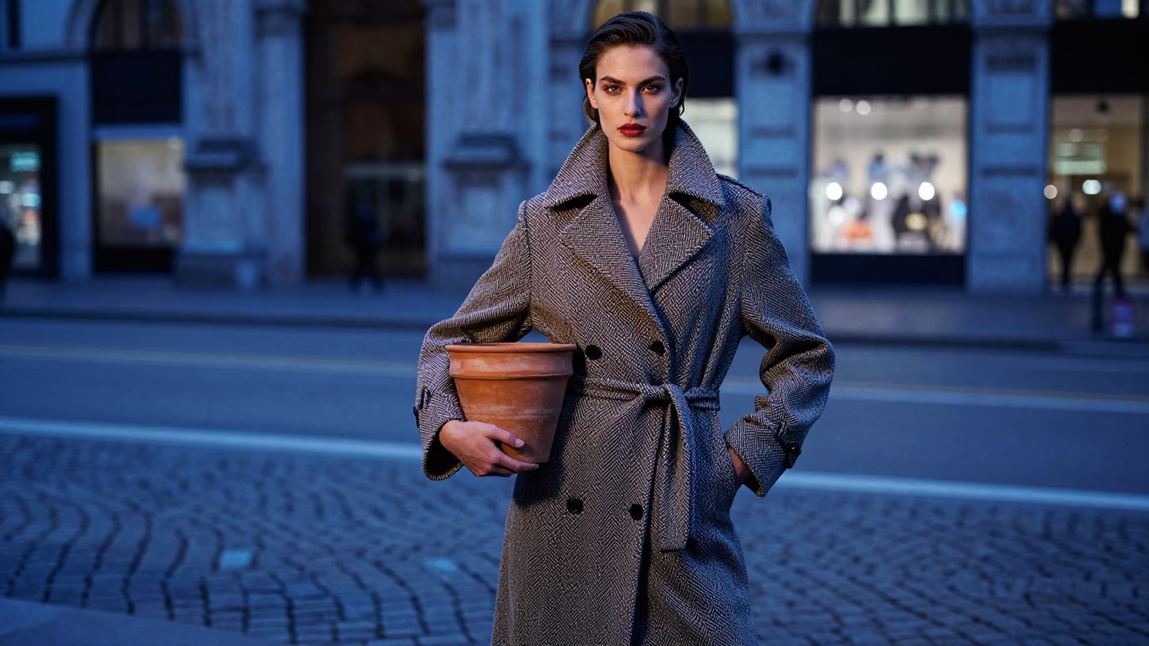 Fashion Model in Milan at The Last Blue Light Of Evening in in Milan, Italy