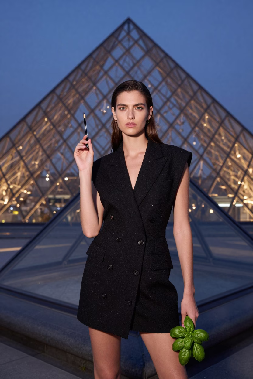 Fashion Model in Milan at Twilight in in Milan, Italy