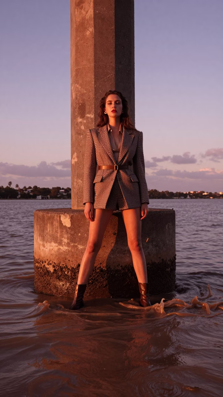 Fashion Model in Perth at Copper-toned Light Before Dusk in in Perth, Western Australia, Australia
