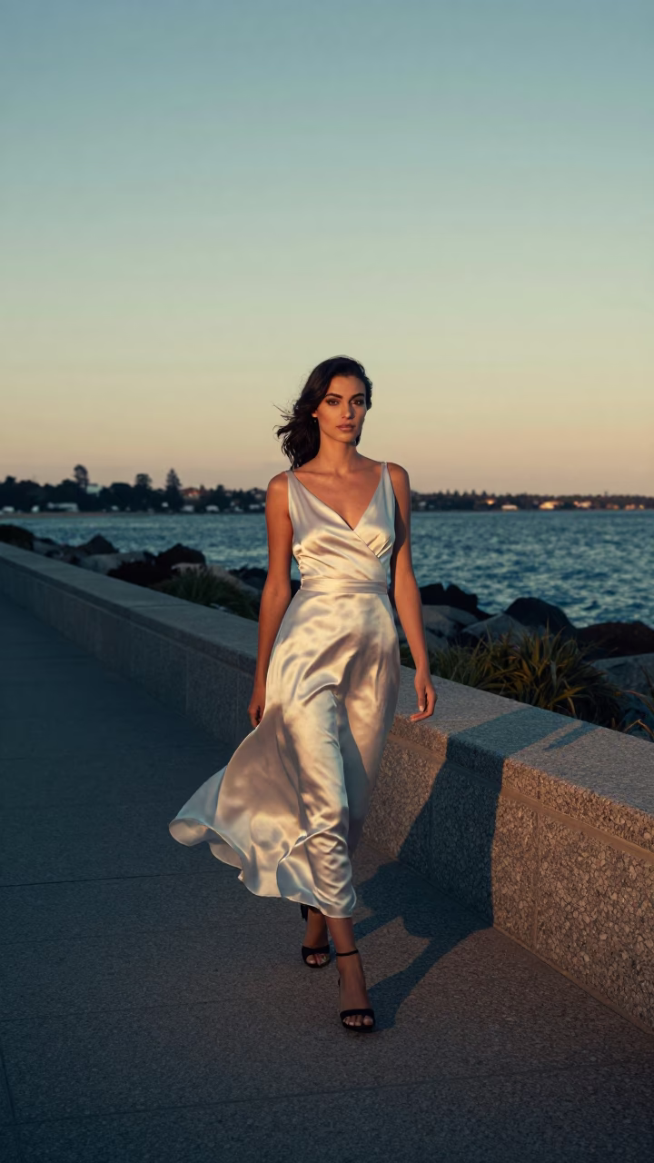 Fashion Model in Perth at Nautical Dawn Light in in Perth, Western Australia, Australia