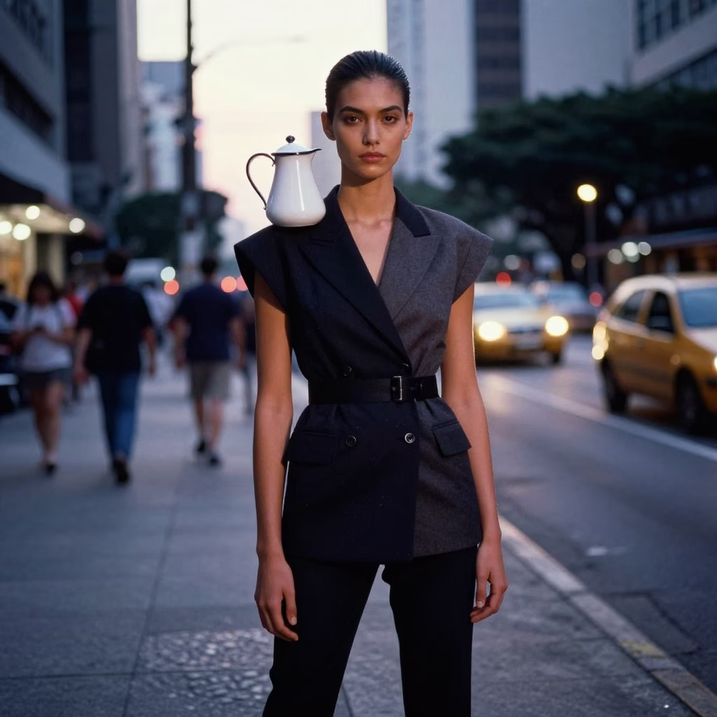 Fashion Model in São Paulo at The Early Evening Light in in São Paulo, Brazil