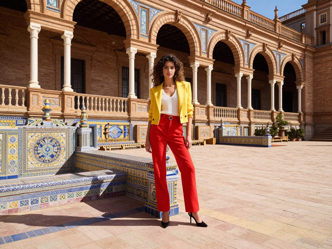 Fashion Model in Seville at Bright Midmorning Light in in Seville, Spain