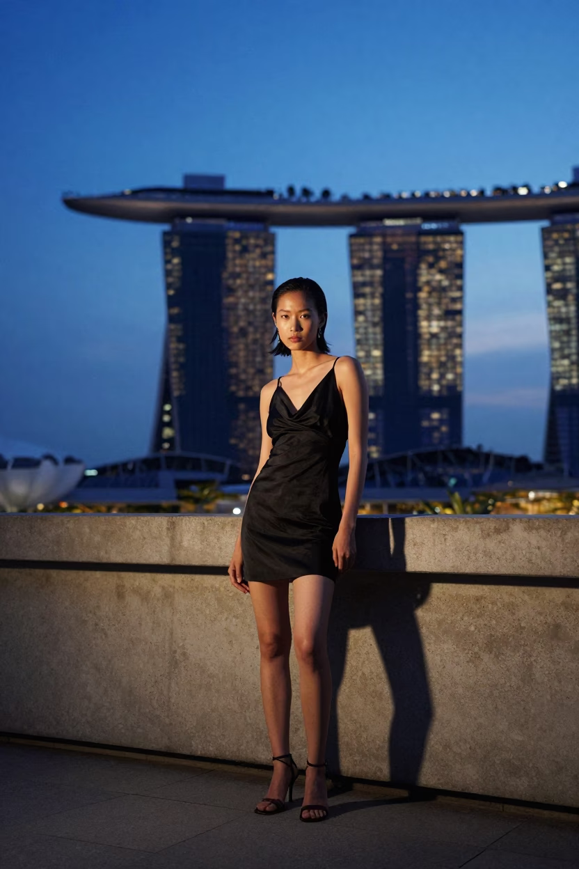 Fashion Model in Singapore at Indigo Twilight After Sunset in in Singapore, Singapore
