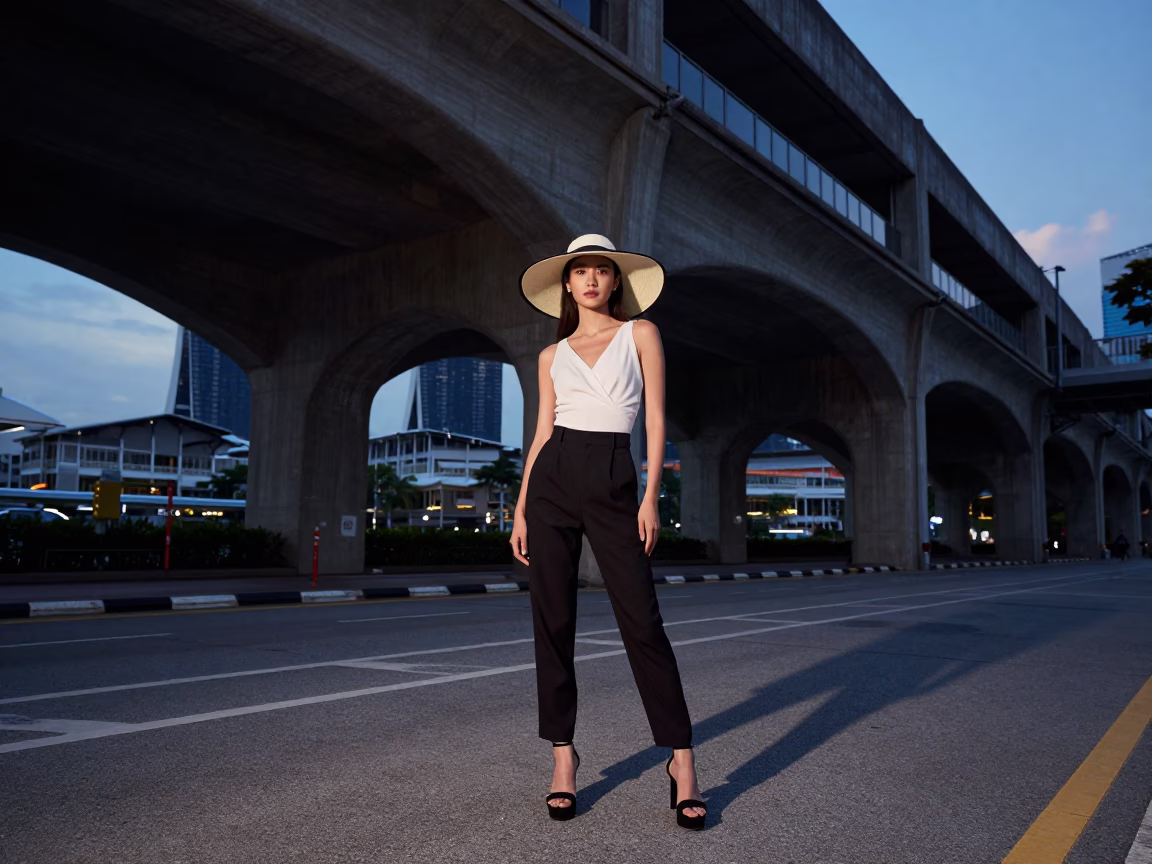 Fashion Model in Singapore at The Early Evening Light in in Singapore, Singapore