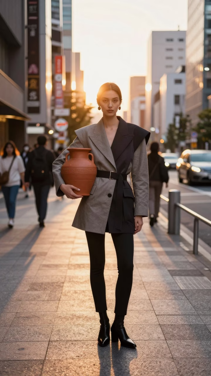 Fashion Model in Tokyo at Golden Hour in in Tokyo, Japan