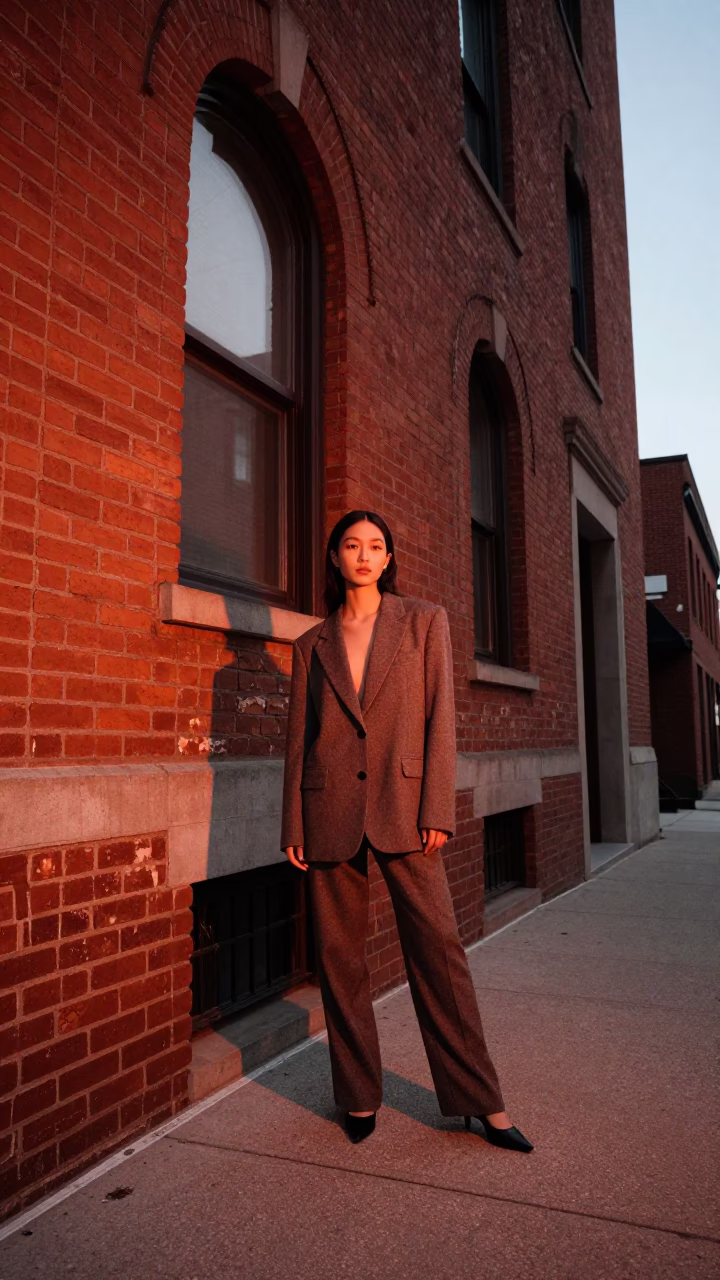 Fashion Model in Toronto at Copper-toned Light Before Dusk in in Toronto, Ontario, Canada