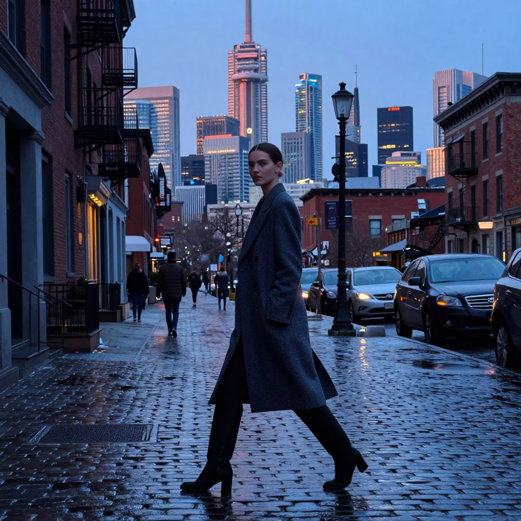 Fashion Model in Toronto at First Light Of Dawn in in Toronto, Ontario, Canada