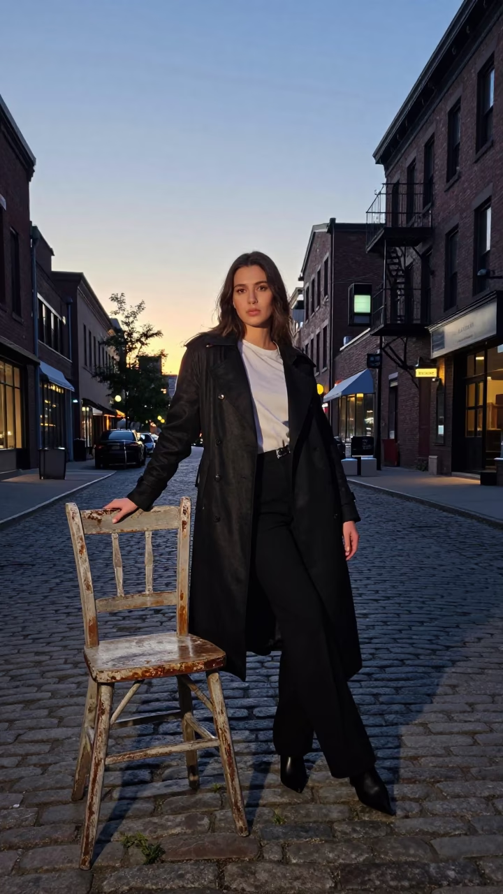 Fashion Model in Toronto at The Still Hours Before Dawn Light in in Toronto, Ontario, Canada