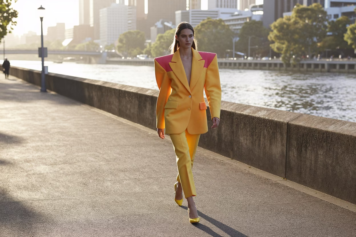 Fashion Model just after sunrise in Melbourne in in Melbourne, Victoria, Australia