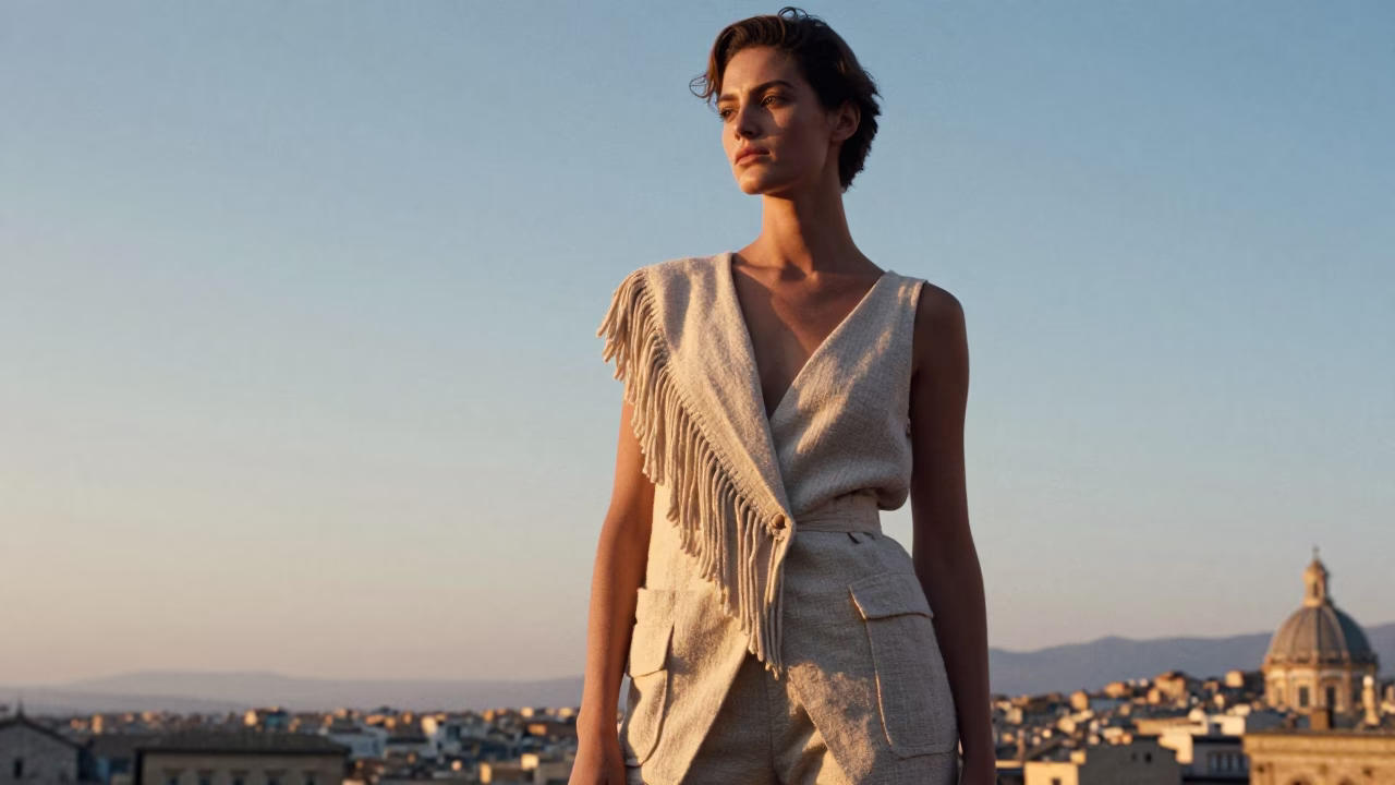 Fashion Model just after sunrise in Palermo in in Palermo, Italy