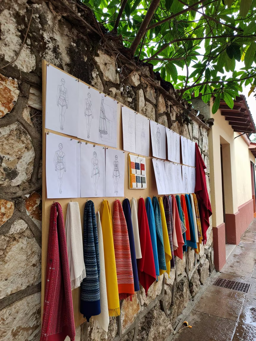 Fashion Pin Wall Croquis Textiles Merida Venezuela in in a stone lane between old facades near Merida Venezuela