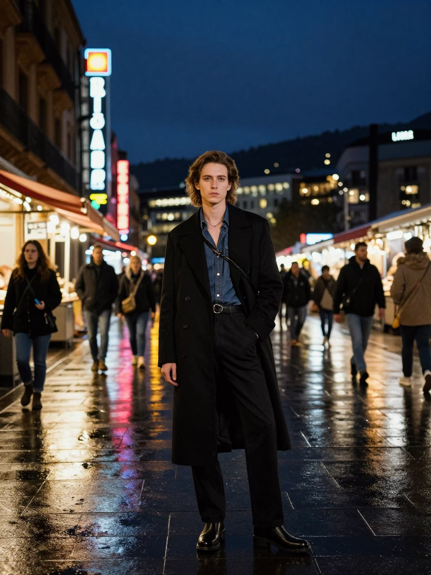 Fashion Portrait in Bilbao at Midnight Light in in Bilbao, Spain