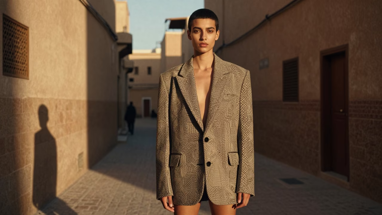 Fashion Portrait in Fez at The Late Afternoon Light in in Fez, Morocco