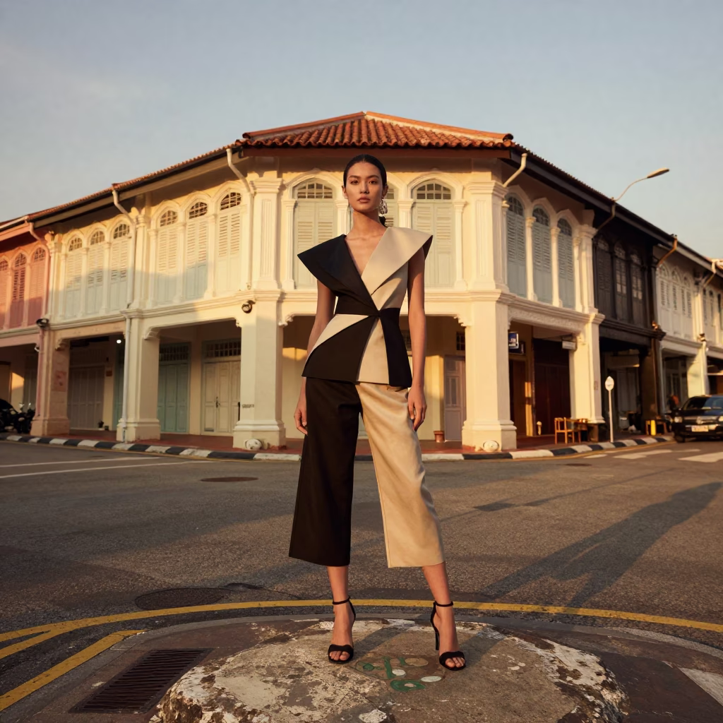 Fashion Portrait in George Town at Honeyed Evening Light in in George Town, Malaysia