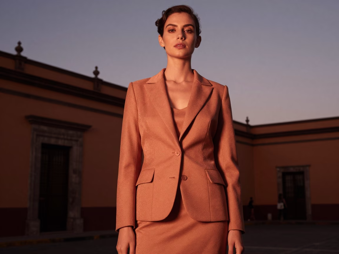 Fashion Portrait in Guadalajara at Copper-toned Light Before Dusk in in Guadalajara, Mexico