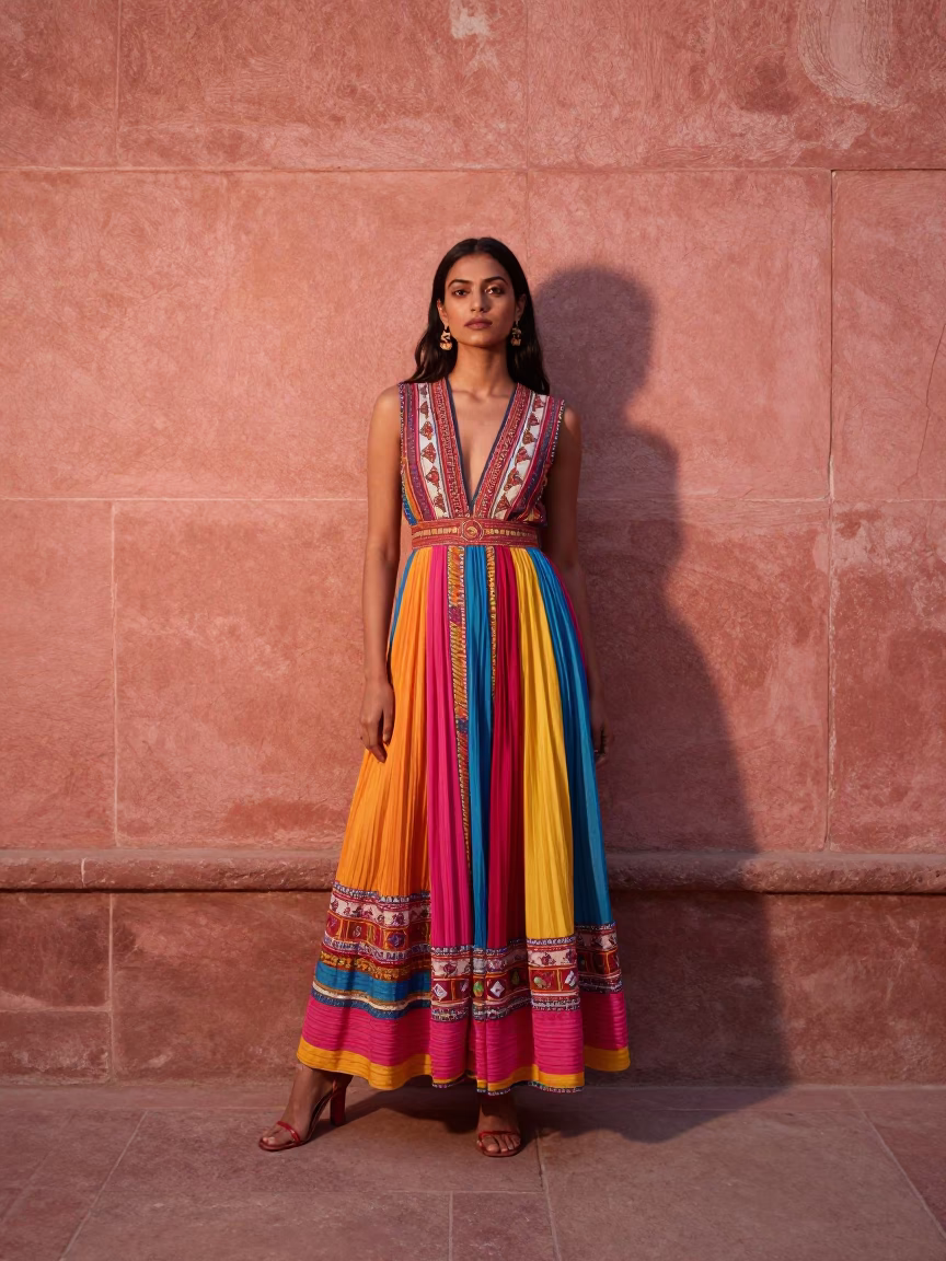 Fashion Portrait in Jaipur at Copper-toned Light Before Dusk in in Jaipur, India