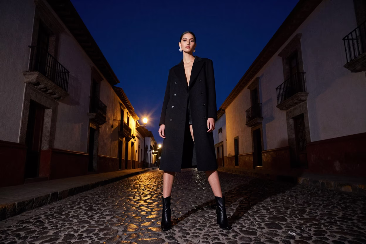 Fashion Portrait in La Paz at Deep In The Night Light in in La Paz, Bolivia
