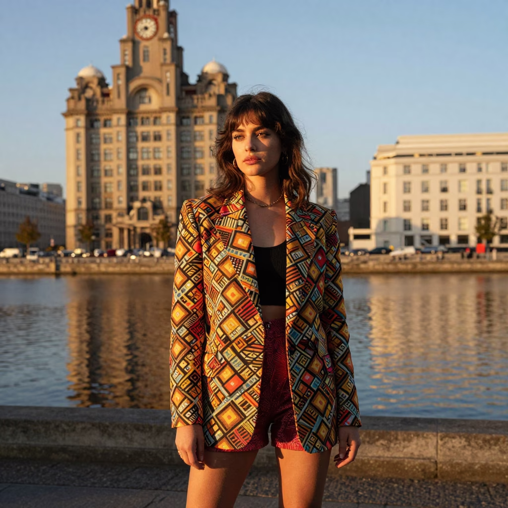 Fashion Portrait in Liverpool at Honeyed Evening Light in in Liverpool, United Kingdom