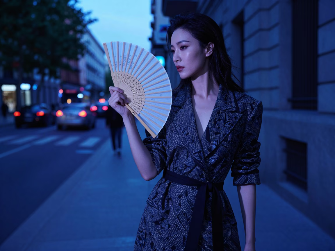 Fashion Portrait in Madrid at The Last Blue Light Of Evening in in Madrid, Spain