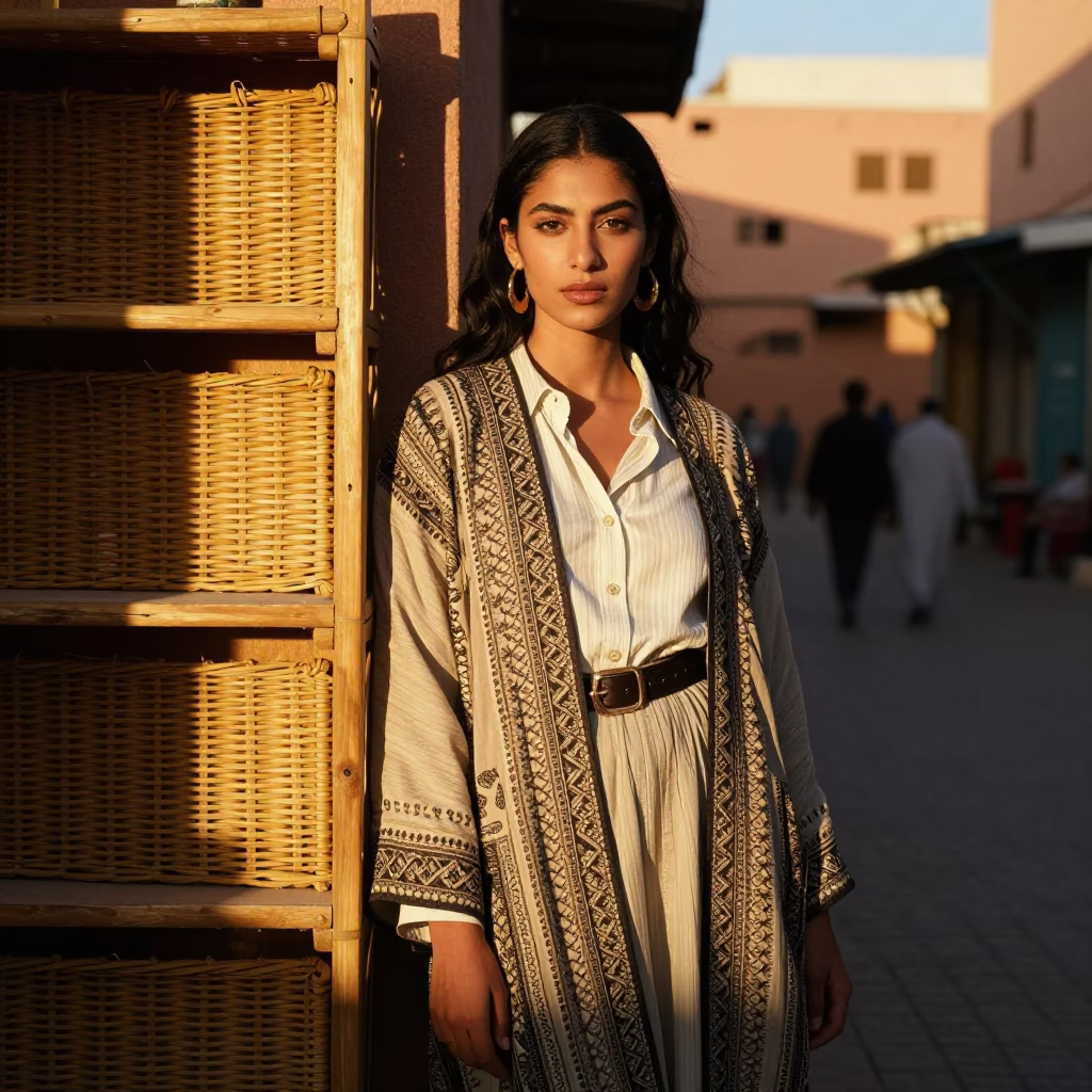 Fashion Portrait in Marrakech at The Late Afternoon Light in in Marrakech, Morocco