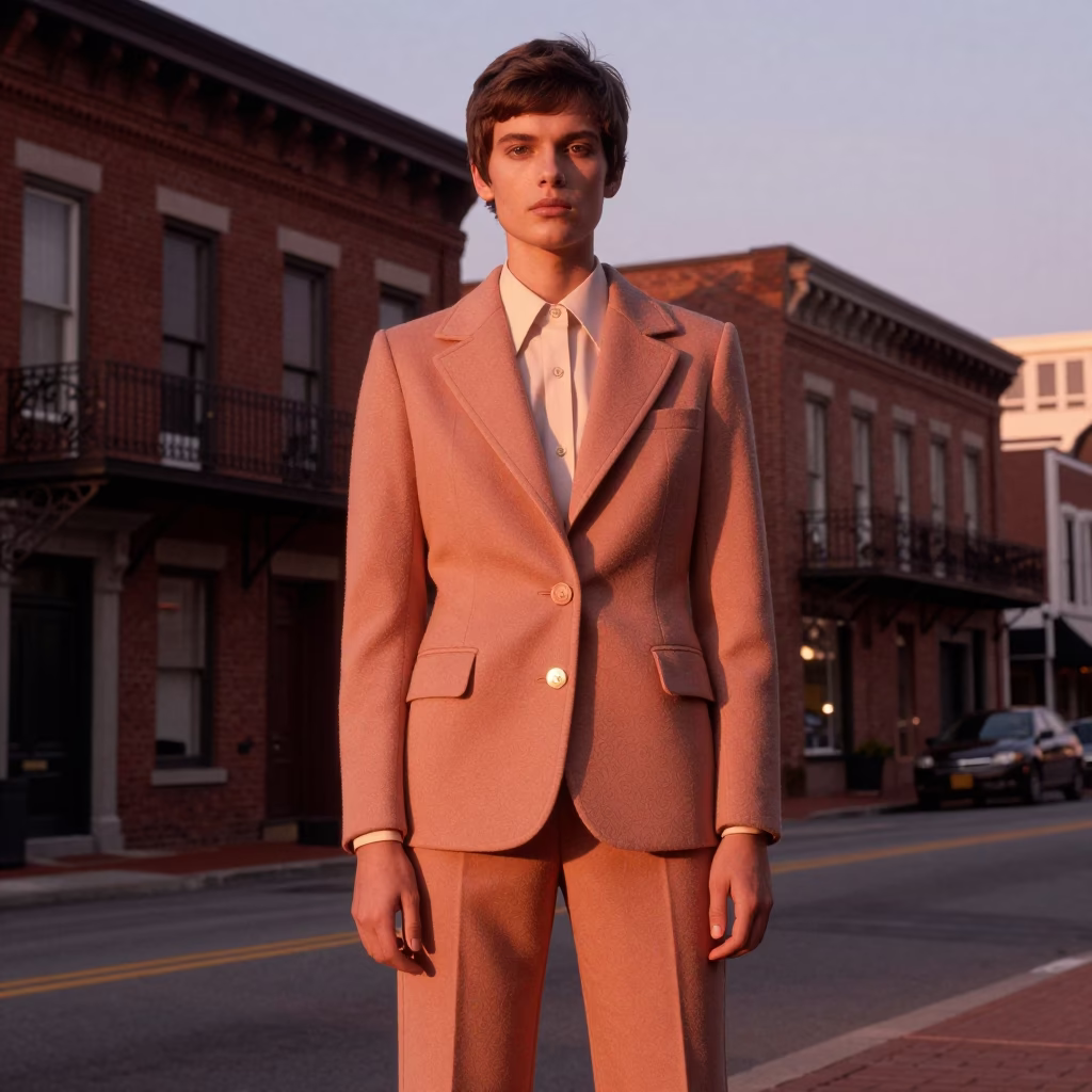Fashion Portrait in Nashville at Copper-toned Light Before Dusk in in Nashville, Tennessee, United States