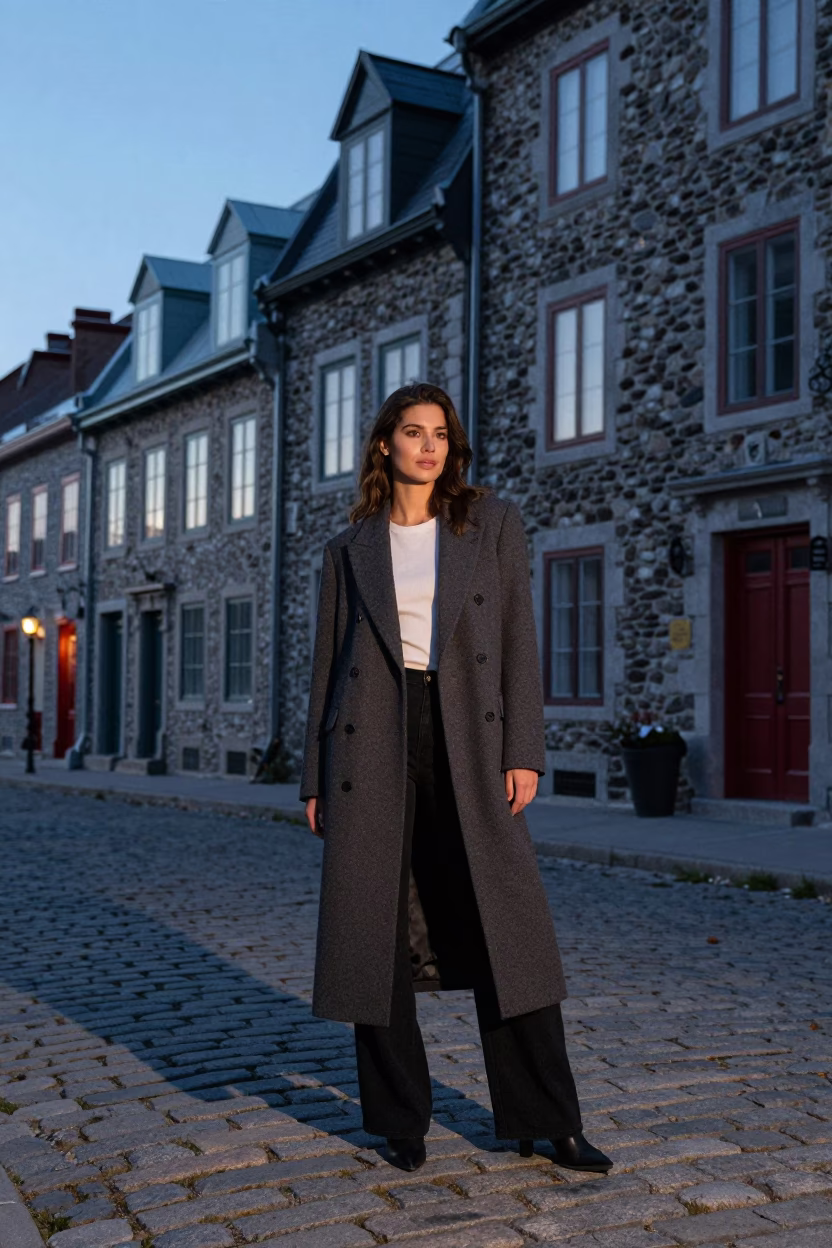 Fashion Portrait in Quebec City at Nautical Dawn Light in in Quebec City, Quebec, Canada