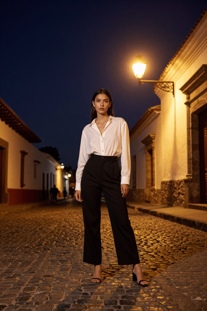 Fashion Portrait in Quito at The Deepest Night Sky Light in in Quito, Ecuador