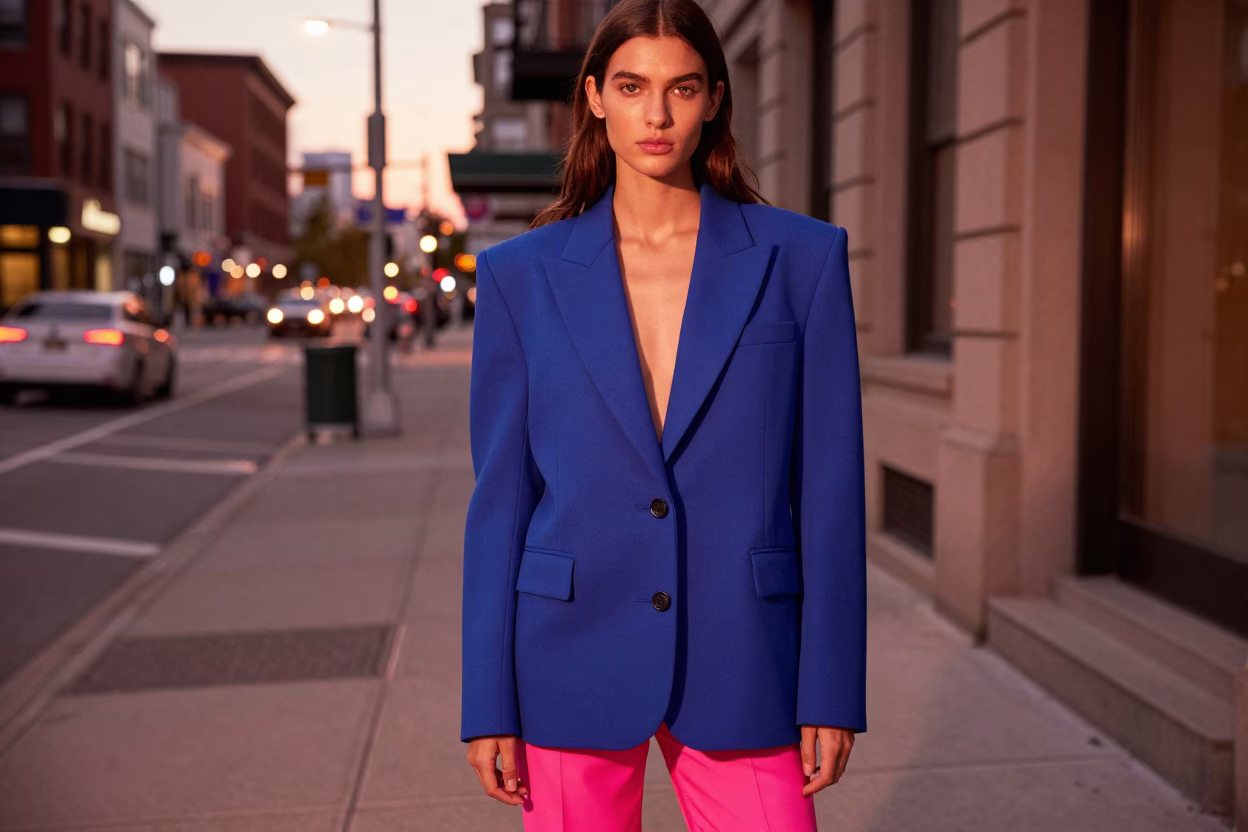 Fashion Portrait in Toronto at Copper-toned Light Before Dusk in in Toronto, Ontario, Canada