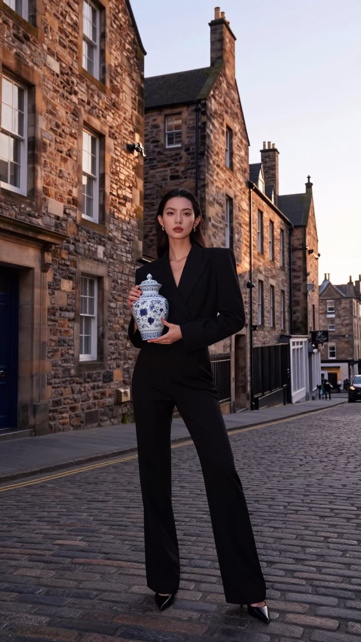 Fashion Portrait just after sunrise in Edinburgh in in Edinburgh, United Kingdom