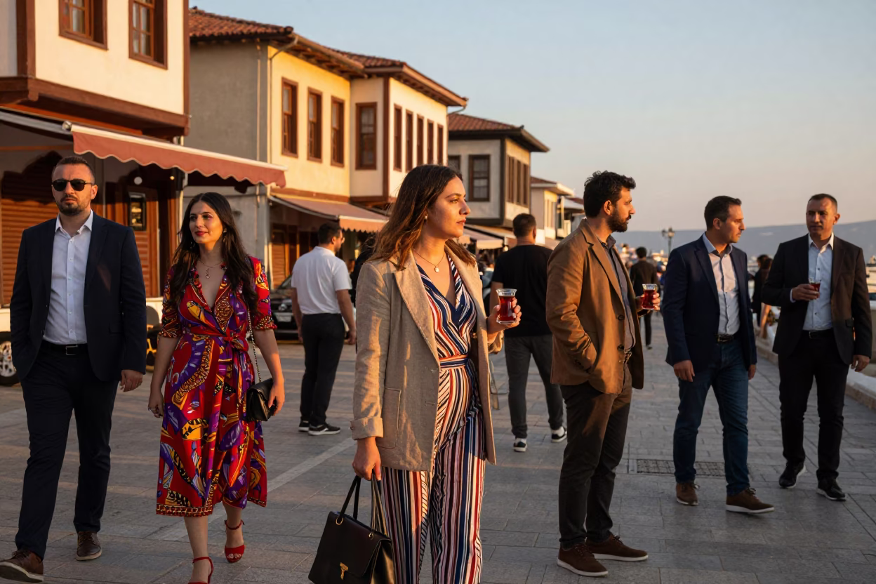 Fashion Scene in Izmir at Honeyed Evening Light in in Izmir, Turkey