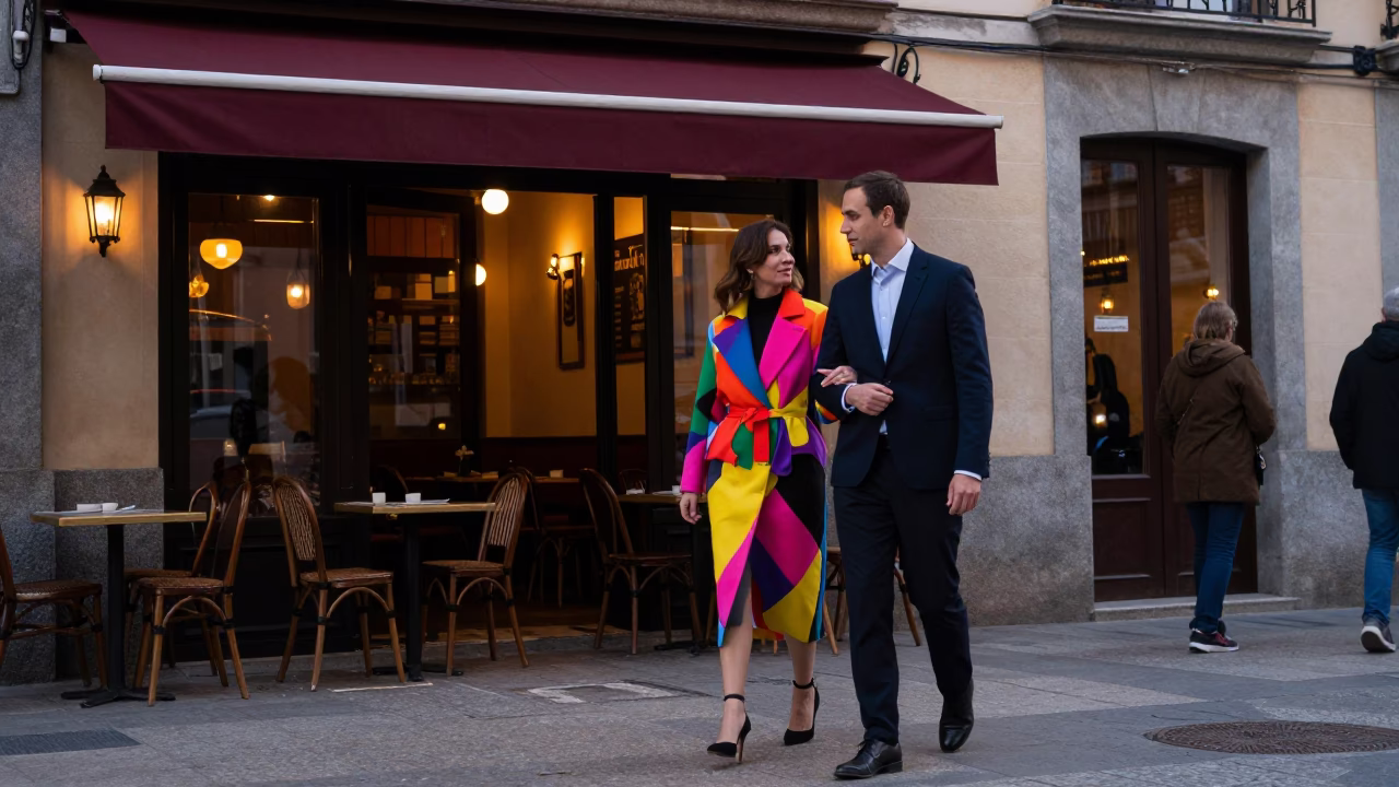 Fashion Scene in Madrid at The Early Evening Light in in Madrid, Spain