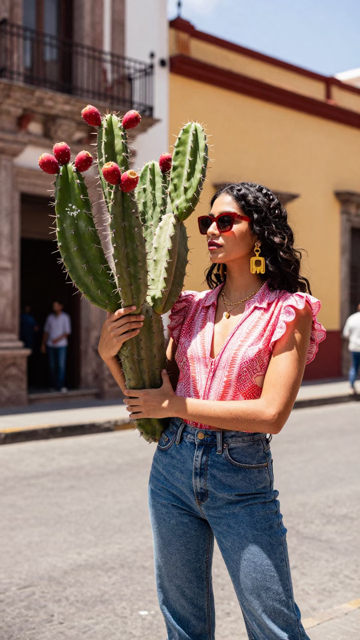 Fashion Scene in Merida at Bright Midmorning Light in in Merida, Mexico