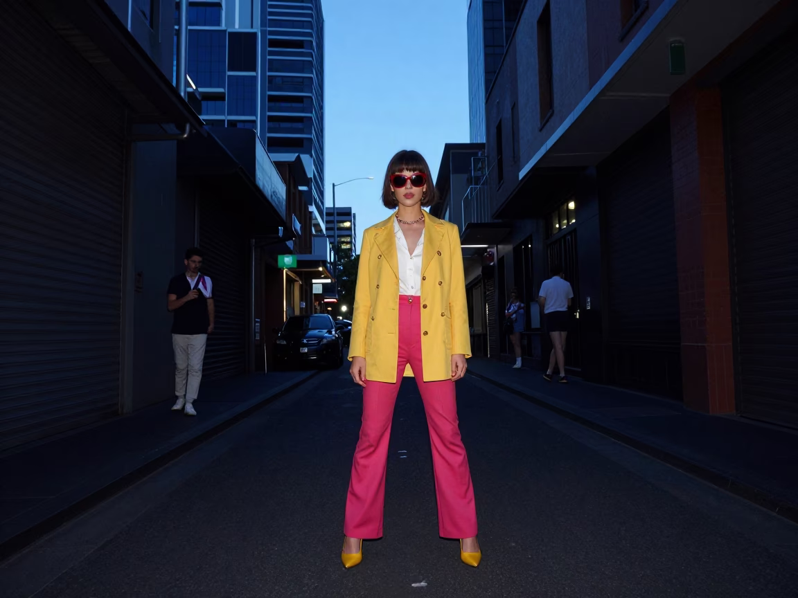 Fashion Shot at Indigo Twilight After Sunset in Melbourne in in Melbourne, Victoria, Australia