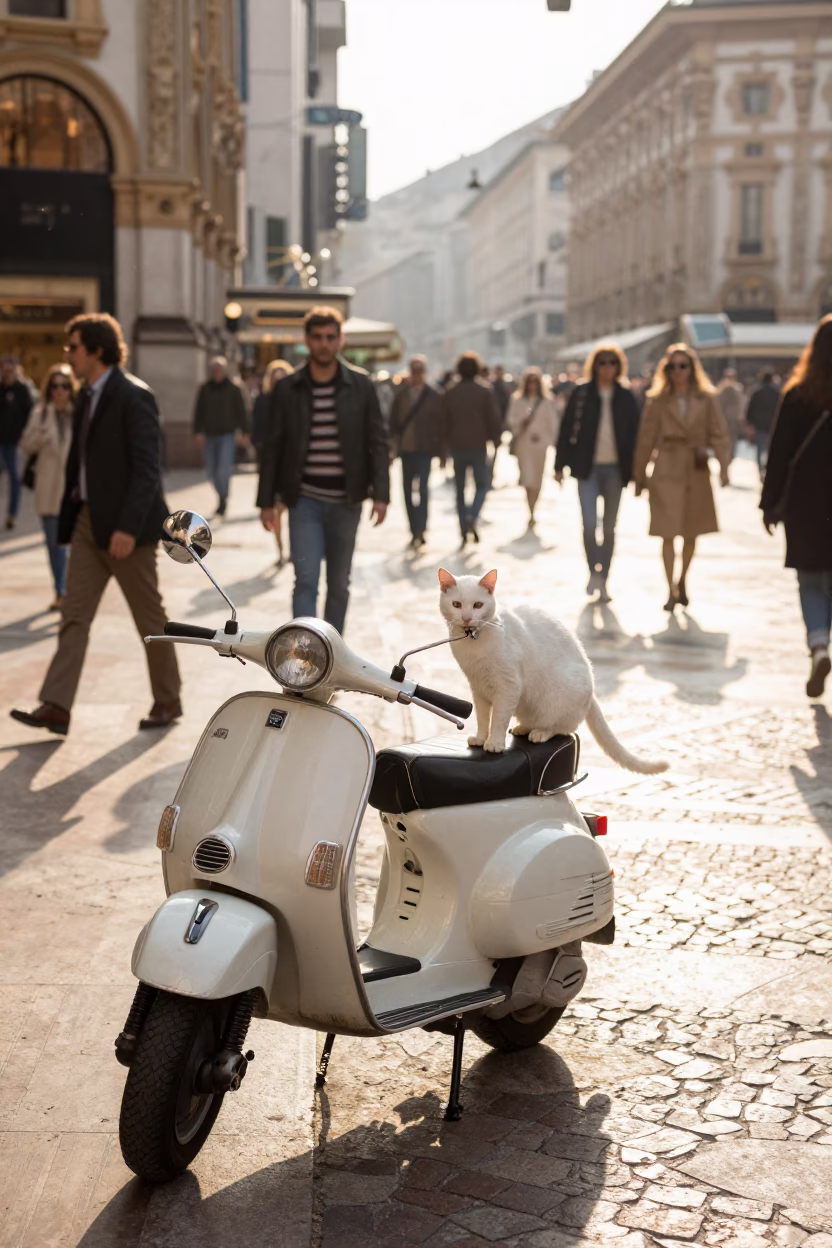 Fashion Snapshot at The Late Morning Light in Milan in in Milan, Italy