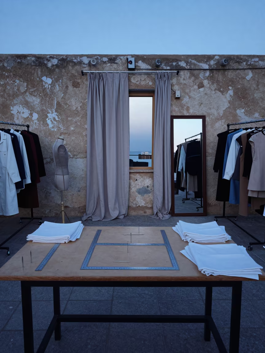 Fashion Tools on Harbor Wall at Twilight in against a wind-beaten harbor wall in Touggourt