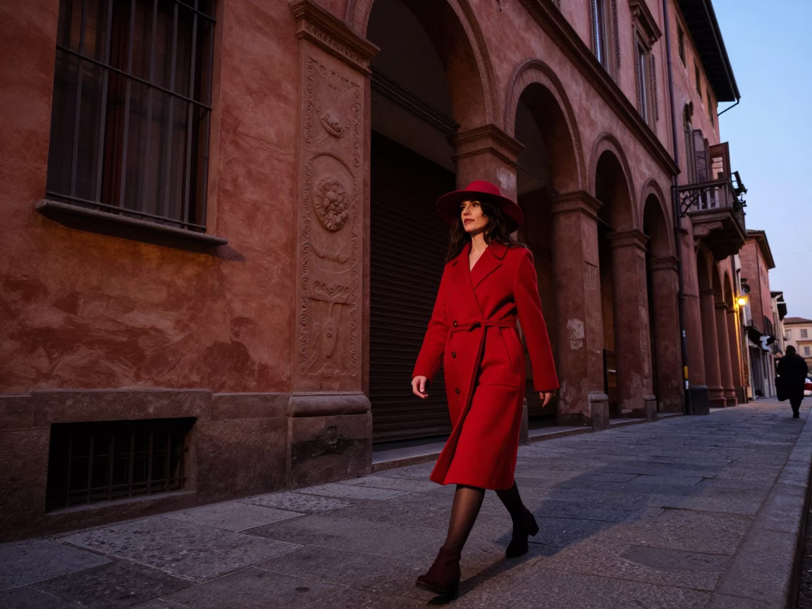Fashion Woman in Bologna at The Early Evening Light in in Bologna, Italy