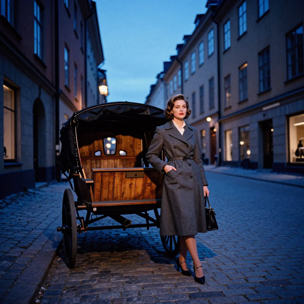 Fashion Woman in Stockholm at The Last Blue Light Of Evening in in Stockholm, Sweden